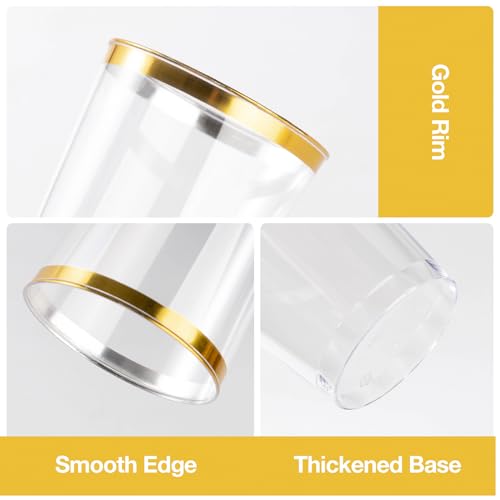 Goodluck 200 Pack 14oz Gold Plastic Cups for Party Disposable Gold Rim Cups