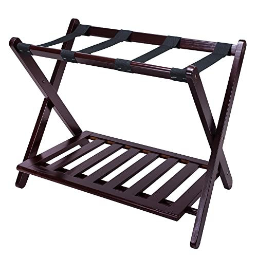 Foldable Luggage Rack with Shelf - Espresso Home & Travel Accessory