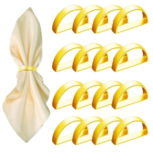 GERILKAI 16 Pcs Gold Semicircle Napkin Rings - Stainless Steel Dinner Decor