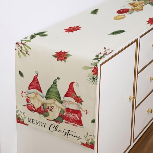 Aqrbeci Christmas Gnomes Table Runner 13x72 Inch with Gnomes - Holiday Kitchen Decor