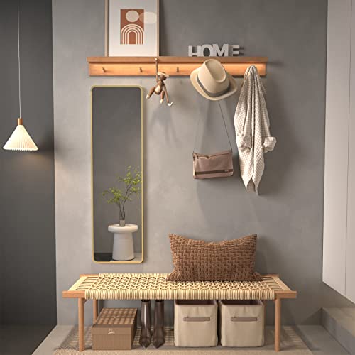 Full Length Gold Wall Mirror - 47 x 14 Inch Aluminum Frame for Bedroom, Bathroom, Closet, Over Door Hanging
