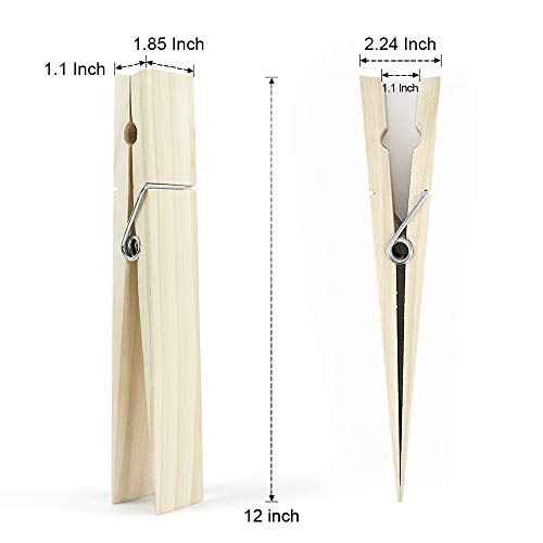 12 Inch Giant Clothespins, Jumbo Wood Clips for DIY Craft, Bathroom or Laundry Room Decoration, 2 PCS