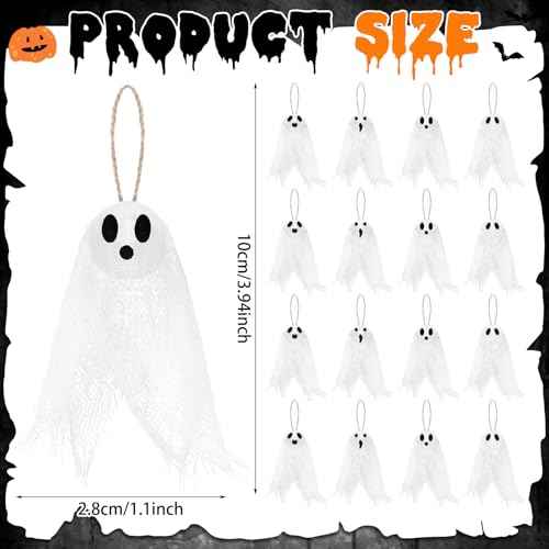 36 Pcs Halloween Ghost Hanging Ornaments 3.94 Inch Hanging Ghosts Tree Ornaments Farmhouse Rustic Mini Flying Decoration for Haunted House Party Yard Small Tree Decor