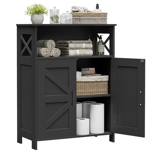 Homhedy Black Farmhouse Bathroom Storage Cabinet with Doors - 11.8"D x 23.6"W x 31.5"H