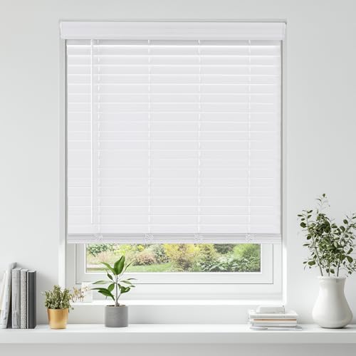 AOSKY 2-Inch Cordless Faux Wood Blinds White 34" W x 60" H — Inside Mount
