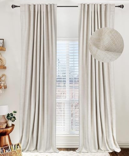 Alba Cream Linen Total Blackout Curtains 50W x 84L Inches - Pack of 2, Bedroom & Living Room