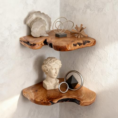 Live Edge Cedar Corner Shelves Set of 2 - Floating Wall Storage for Home & Office