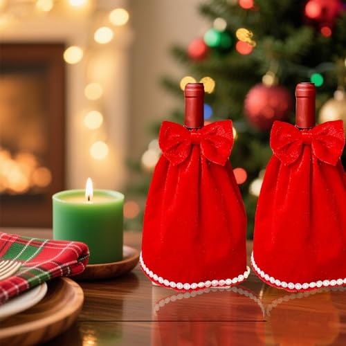 Red Velvet Wine Bottle Cover for Christmas Valentine's Day Party Decor