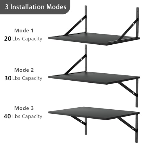Housiture Black Floating Wall Shelves Set of 4 - 12 Inch Deep, Easy Install for Bathroom, Bedroom, Kitchen, Living Room