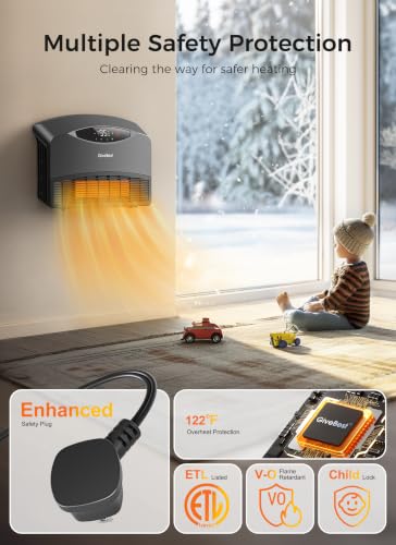 GiveBest 1500W Portable Wall-Mounted Electric Space Heater with WiFi & Remote Control - Grey