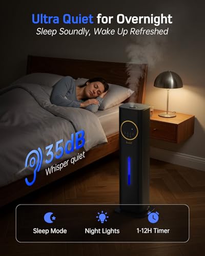 LACIDOLL Large Room Humidifier 8L with Night Light & Aroma Tray - Black