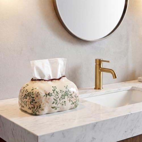 Retro Floral Ceramic Tissue Box Cover - Vintage Tissue Holder for Bathroom, Kitchen & Living Room - Yalikop