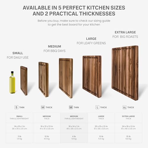 Medium Teakwood Cutting Board with Juice Groove - 18x14 Inches, Reversible