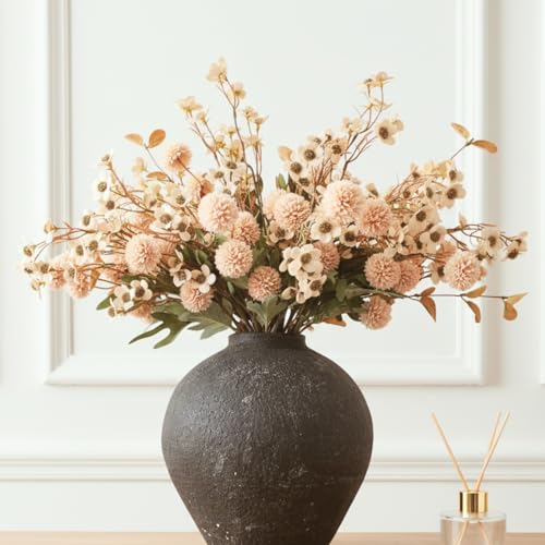 RyddeligHome Beige Silk Flower Arrangement with Wax & Kiku - Large Table Centerpiece