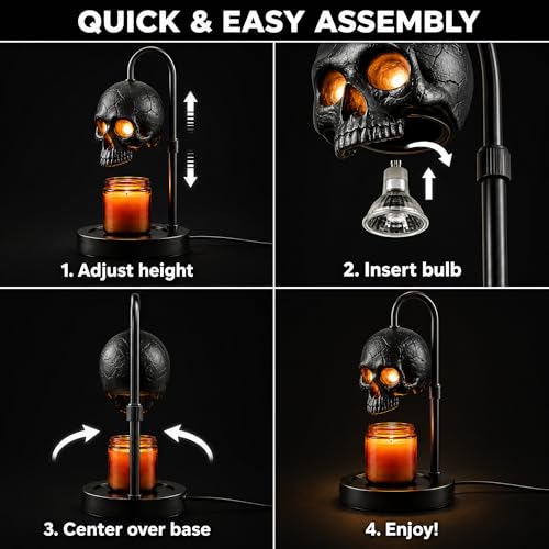 Gothic Skull Candle Warmer Lamp with Dimmer & Timer – Black Halloween Decor