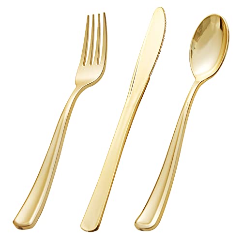 bUCLA 7.4 Inch Gold & Silver Disposable Cutlery Set 600 Pieces for Weddings & Parties