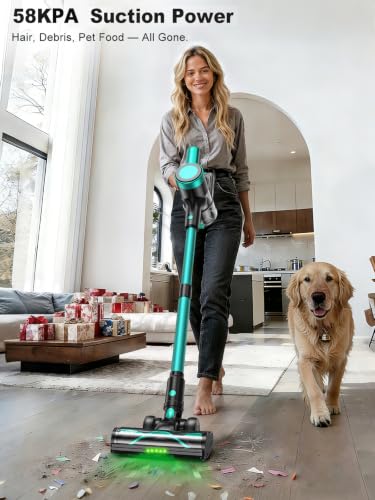 Cordless Vacuum Cleaner 58KPa/10-in-1 Stick Vacuum with LED Light, 55 Min Runtime, Army Green