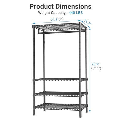 V1 Medium Portable Garment Rack - Black, Space-Saving Closet Organizer