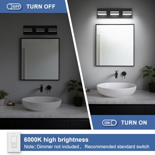 Black 16in JZEKVN Modern 3-Light LED Bathroom Vanity Light Fixtures