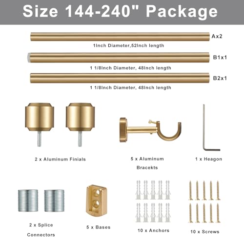 Heavy Duty Curtain Rods, 1 1/8 Inch Diameter Single Rod