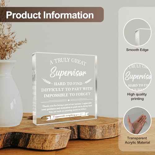 Supervisor Gifts, Supervisor Appreciation Gifts, Thank You Gifts for Supervisors on Boss Day, Birthday and Christmas Gift, Decoration Square Acrylic Sign Gift¡¦