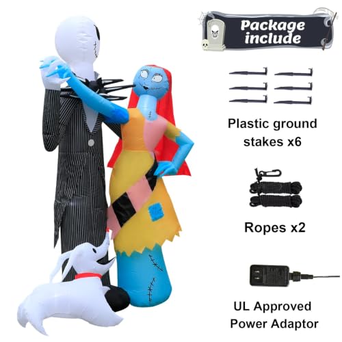 6Ft Inflatable Halloween Skeleton Couple & Dog Yard Decoration with LED Lights