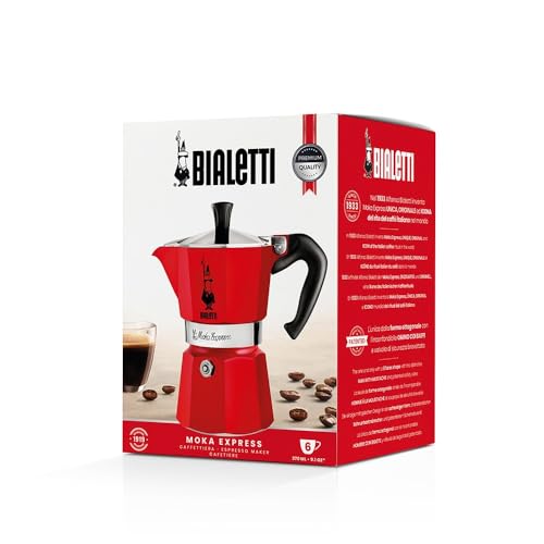 6-Cup Red Stovetop Espresso Maker - Moka Pot for Authentic Italian Coffee