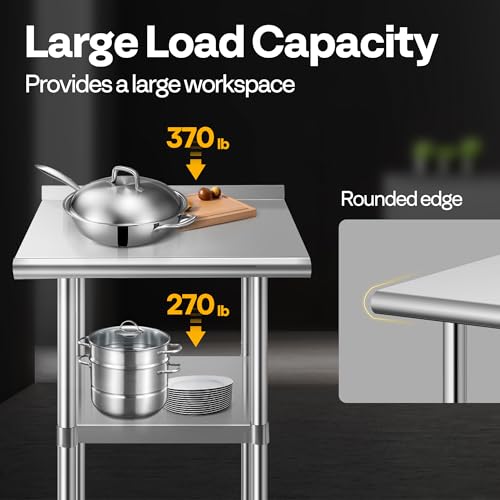 VIVOHOME 24 x 18 Inch Stainless Steel Work Table with Backsplash & Wheels, Height-Adjustable Shelf