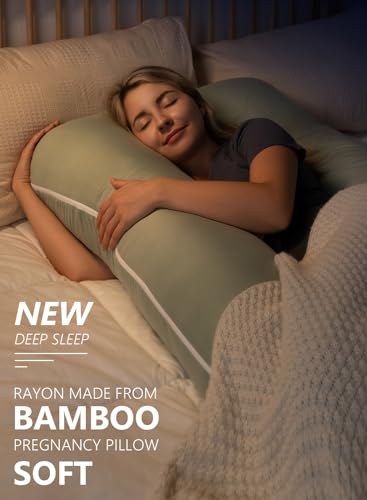 Sage Green 60-Inch U-Shaped Pregnancy Body Pillow for Comfortable Sleep