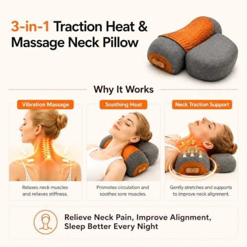 Cordless Neck Massager Pillow with Heat, Vibration & Airbag Traction