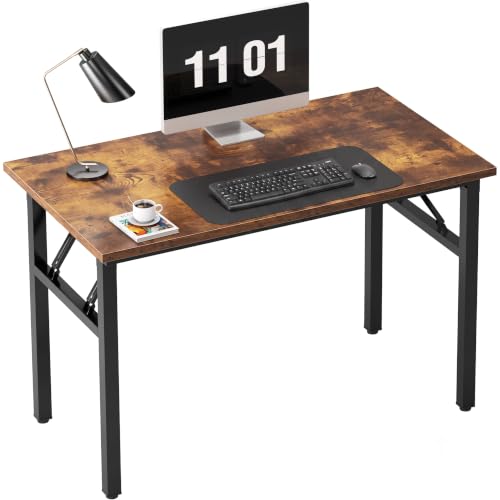 Need Small Folding Computer Desk 39.4 Inch Rustic Brown Space-Saving Table