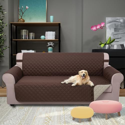 U-NICE HOME 91'' Large 4-Seater Couch Cover Beige & Coffee - Reversible Sofa Protector