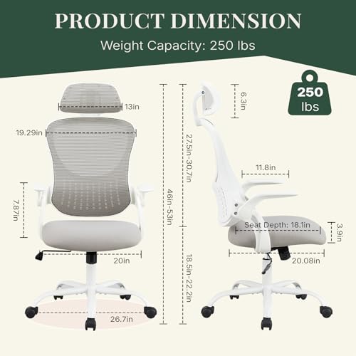 Mesh Office Chair with Lumbar Support & Flip-Up Armrest - Grey
