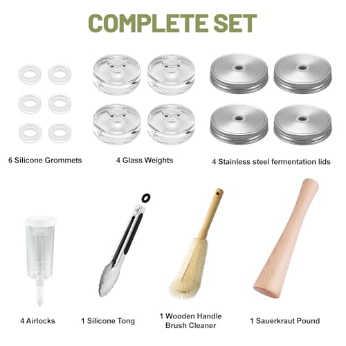 Klemon B Fermentation Kit for Wide Mouth Mason Jars - 25pcs with Stainless Steel Lids & Weights