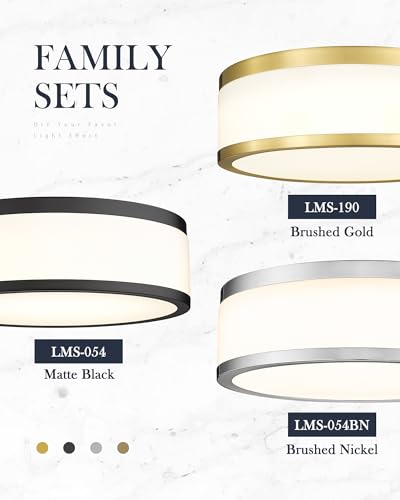 LMS Black 15 Inch Dimmable LED Flush Mount Ceiling Light for Kitchen & Hallway