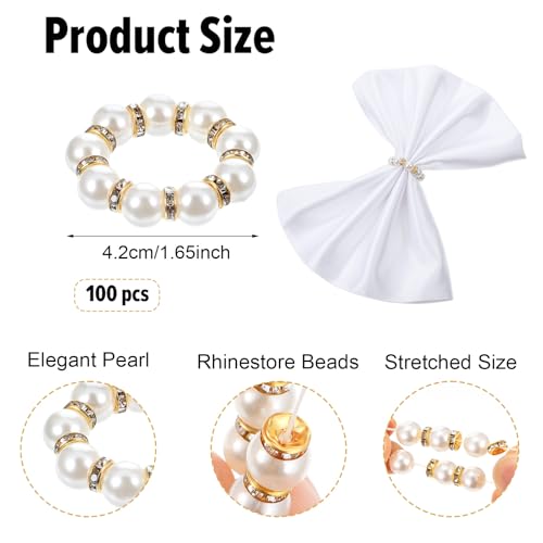Abeillo 100PCS Gold Pearl Napkin Rings Imitation Beaded Wedding Dinner Party Decor