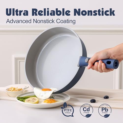 Navy 17-Piece Ceramic Non-Stick Cookware Set with Removable Handles