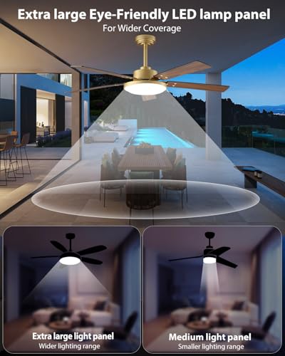 52 Inch Gold Ceiling Fan with Lights and Remote - Modern Sleek Design