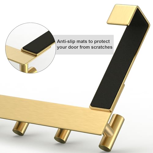 Over-the-Door Hooks 7.5 Inch T-Shape Gold Hooks for 1-3/4 Inch Doors - 5 Hooks (Variation: Gold / 7.5 Inch-5 T-Hooks, Fits 1-3/4" Thick Door)