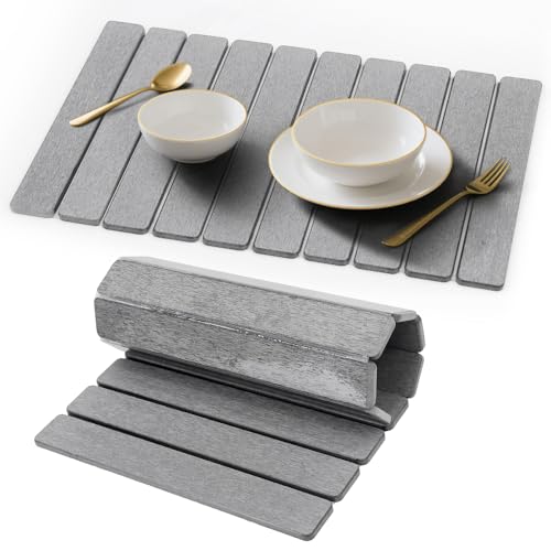 Favorking Light Grey Stone Drying Mat 24x16 Inches - Quick Absorbent, Collapsible Countertop Dish Mat
