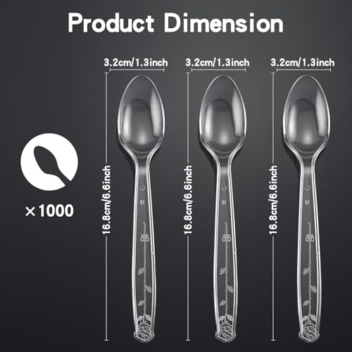 1000 Count Heavy Duty Clear Plastic Spoons Disposable