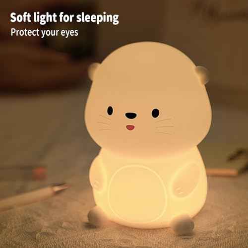 Cute Otter Night Light, Dimmable Nursery Lamps, Super Squishy Silicone Timer USB Rechargeable Touch Control RGB Night Lamp for Kids Adults, Used for Camping Party Room Decor (Otter)
