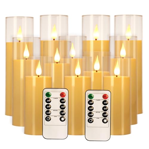 Fclayvts 12-Pack Flameless LED Candles with Remote, Flickering 3D Wicks, Safe Battery-Operated Home Decor