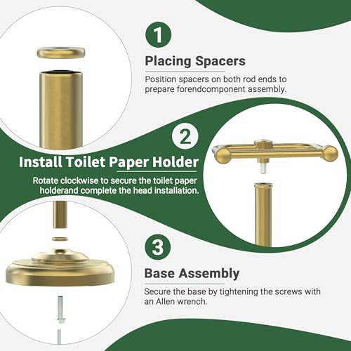 Brushed Gold Stainless Steel Freestanding Toilet Paper Holder Stand - Modern Pivoting Design