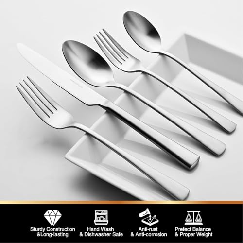 Matte Stainless Steel Flatware Set for 12 - 60 Pieces - Silverware Cutlery