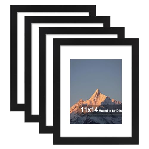 SZYUU Black 11x14 Inch Picture Frame Set of 4 with Real Glass Wall Mount