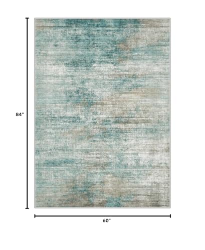 BEIMO 5' x 7' Teal Abstract Area Rug Washable Non-Slip Living Room Decor