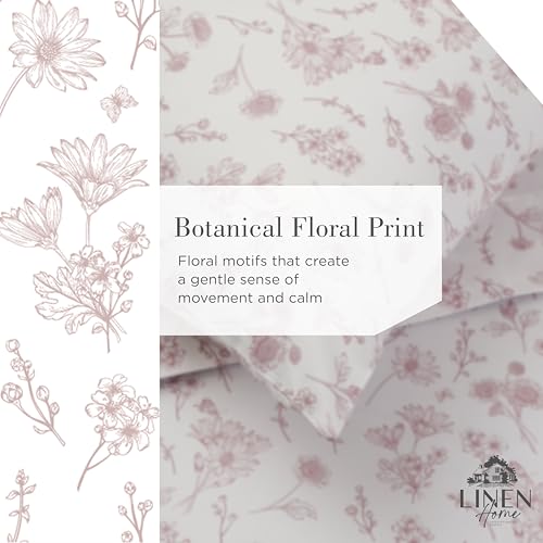 King Size Floral Cotton Percale Sheet Set - Mauve Botanical Print - 4 Pieces