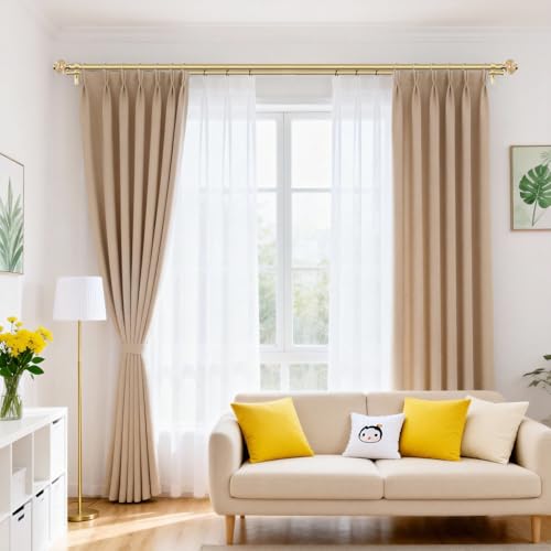 Double Curtain Rods for Windows 72-144 Inches - Gold Finials, Luxurious 1 Inch Diameter - Variation of THIS listing