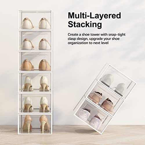 SEE SPRING Large Fit 12 Pack Clear Stackable Shoe Storage Boxes for Size 9 Shoes